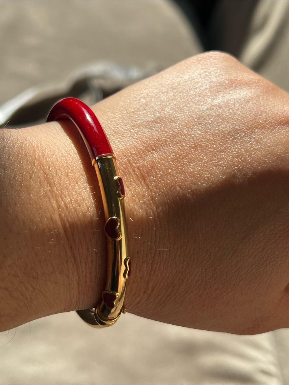 14k Gold and Red Heart Bangle Bracelet - Women's Jewelry - Picture 2 of 14